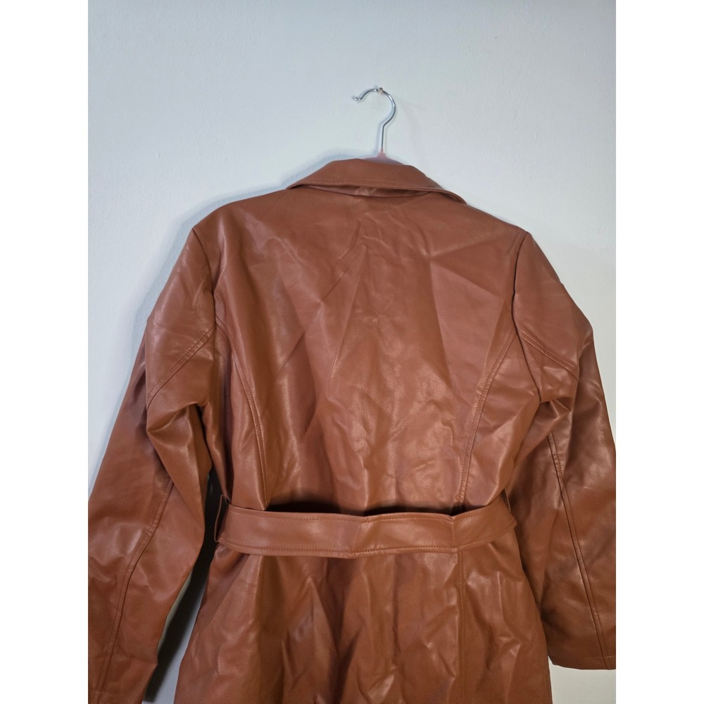 Utcoco Faux Leather Trench Coat Brown Belted Jacket Size M NEW - Picture 13 of 16